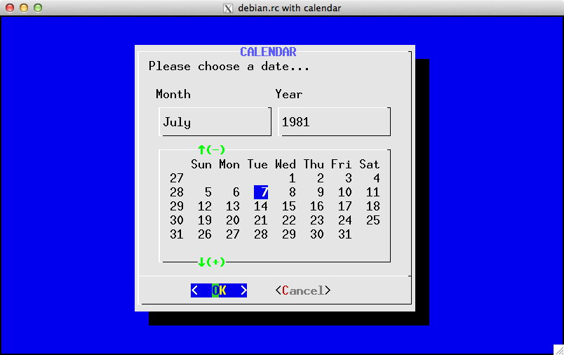 Example of Debian color-scheme with calendar widget