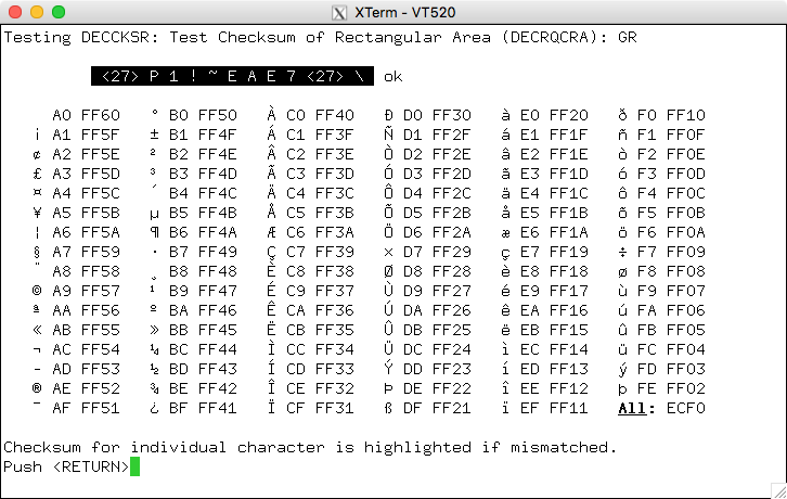 Vttest Checksums